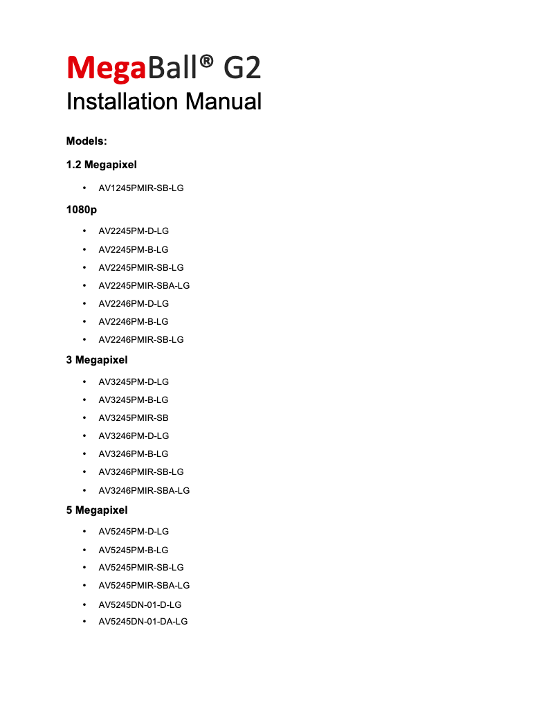 Page 1 de la notice Manuel utilisateur Arecont Vision AV2246PM-B-LG