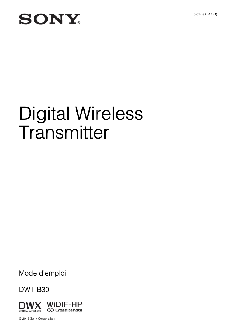 Page 1 de la notice Manuel utilisateur Sony DWT-B30