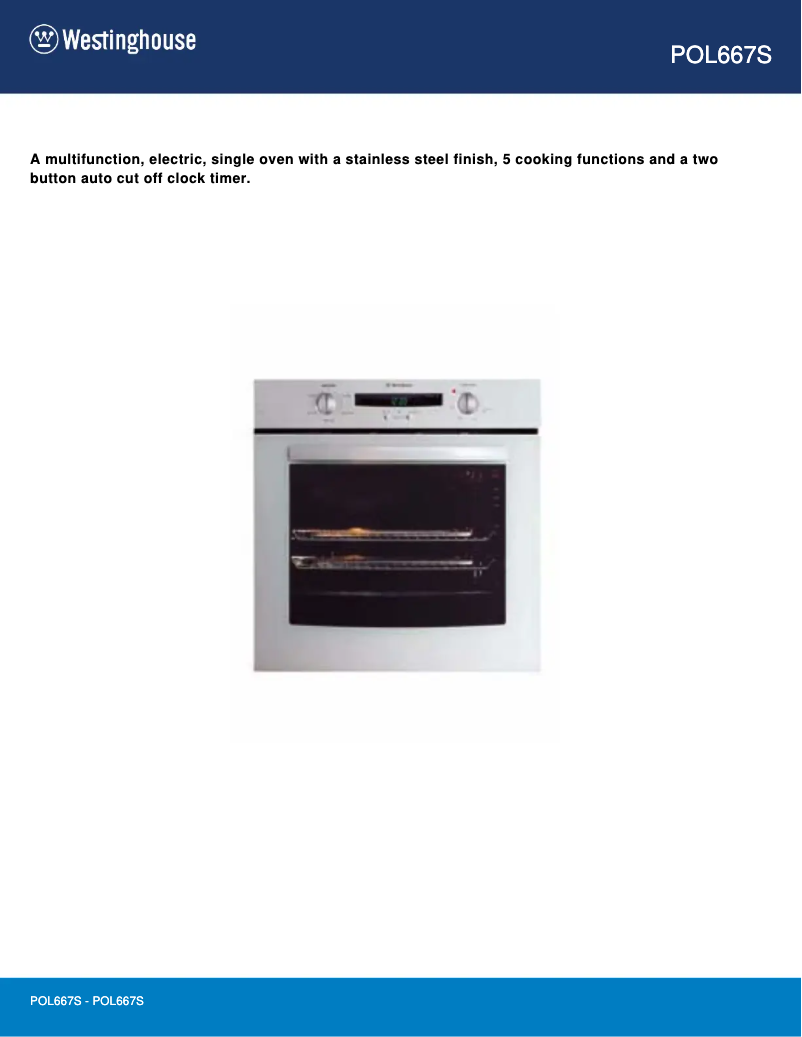 Page 1 de la notice Fiche technique Westinghouse POL667S