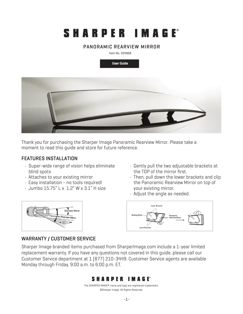 Page n°1 - Manuel utilisateur Sharper Image Panoramic Rearview Mirror