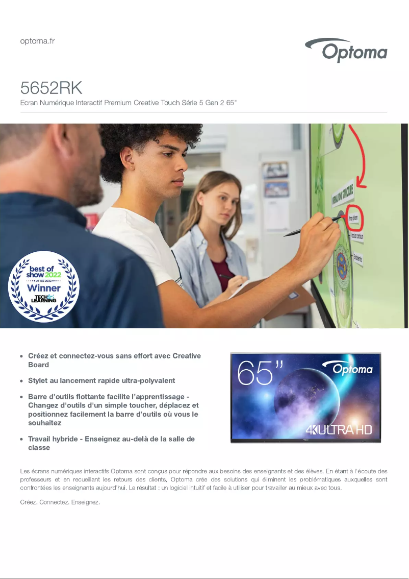 Page 1 de la notice Fiche technique Optoma 5652RK