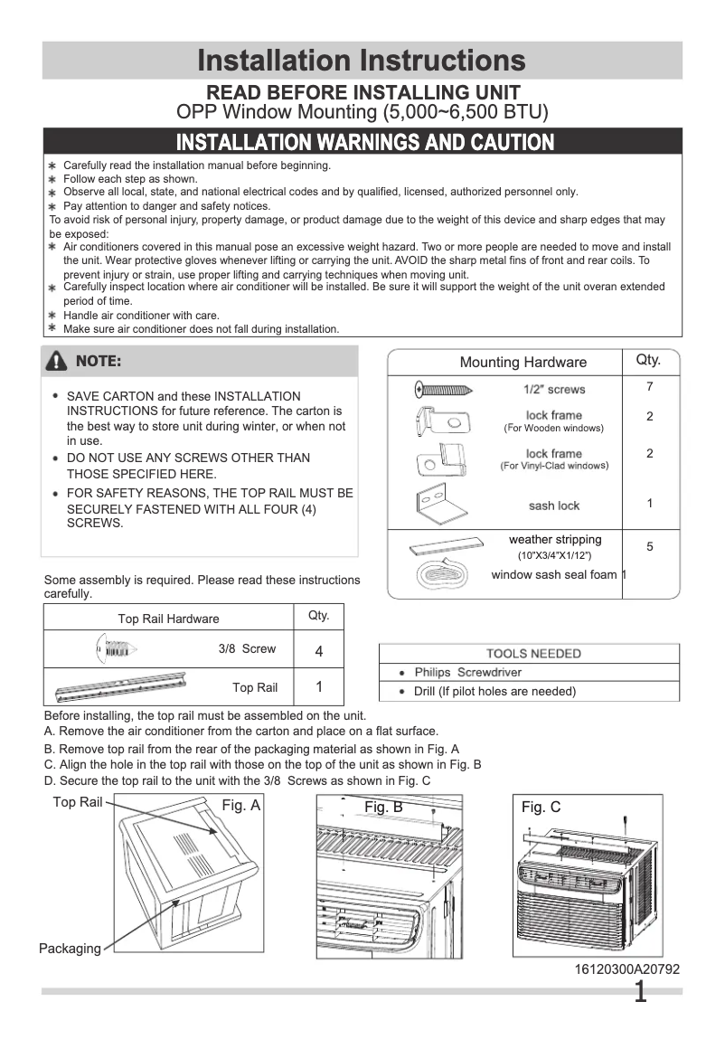 Page n°1 - Guide d'installation Frigidaire FHWC054WB1