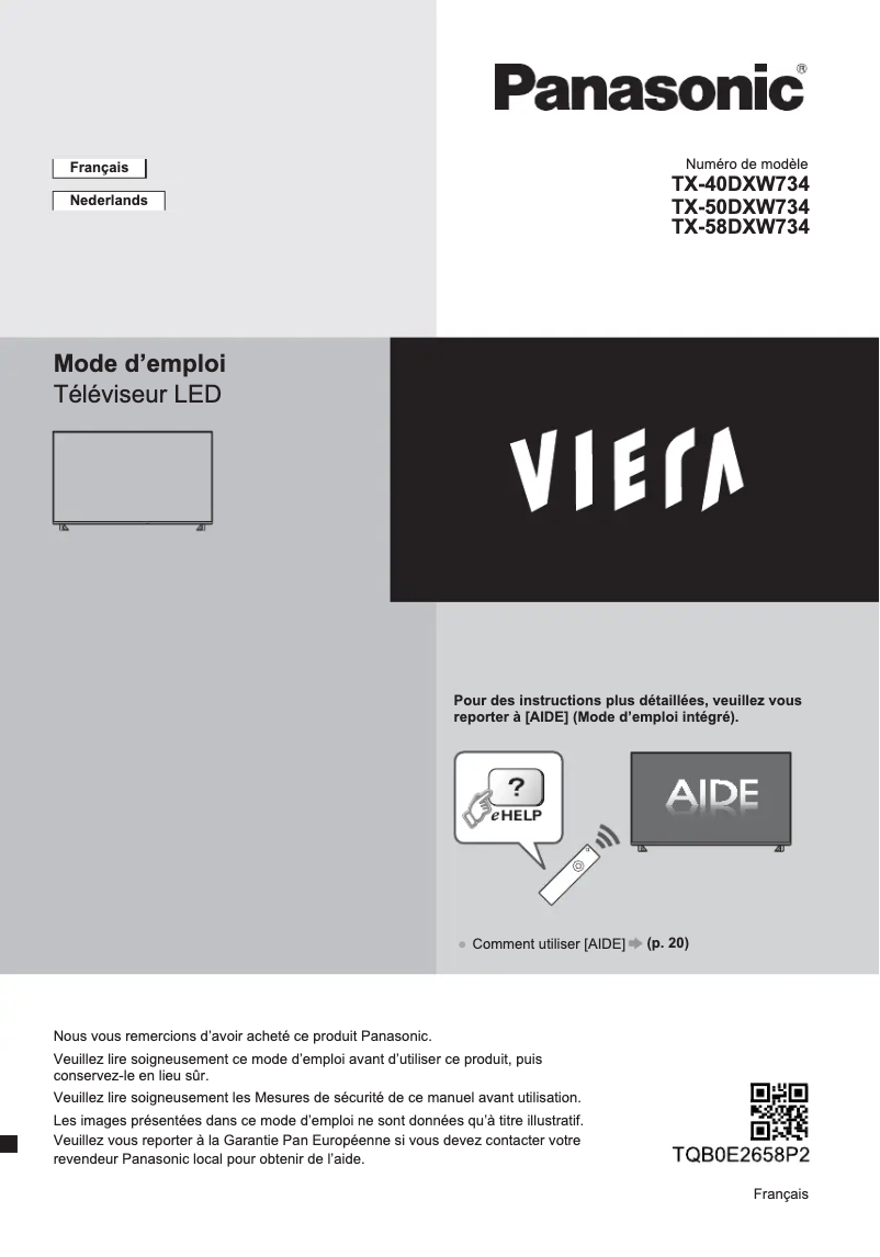 Page 1 de la notice Manuel utilisateur Panasonic Viera TX-58DXW734