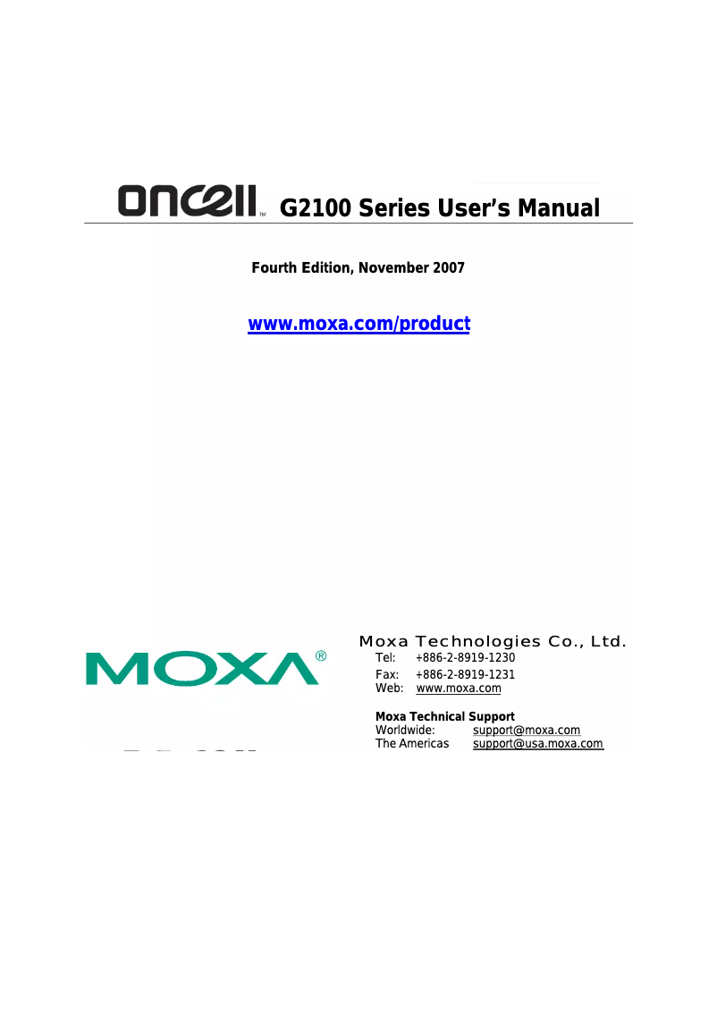 Page 1 de la notice Manuel utilisateur Moxa OnCell G2110-T