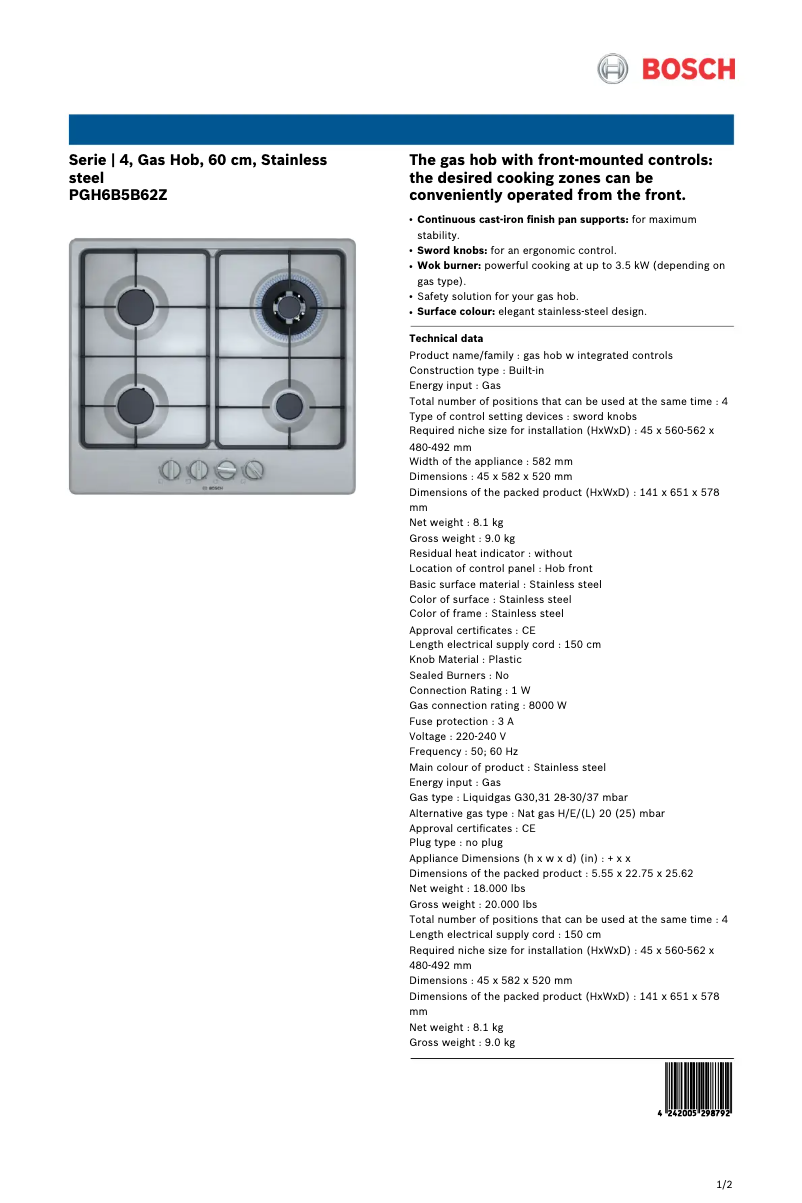 Image de la première page du manuel de l'appareil PGH6B5B62Z