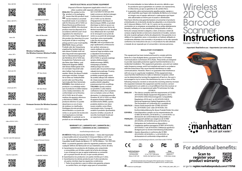 Página 1 del manual Guía de inicio rápido Manhattan 179768