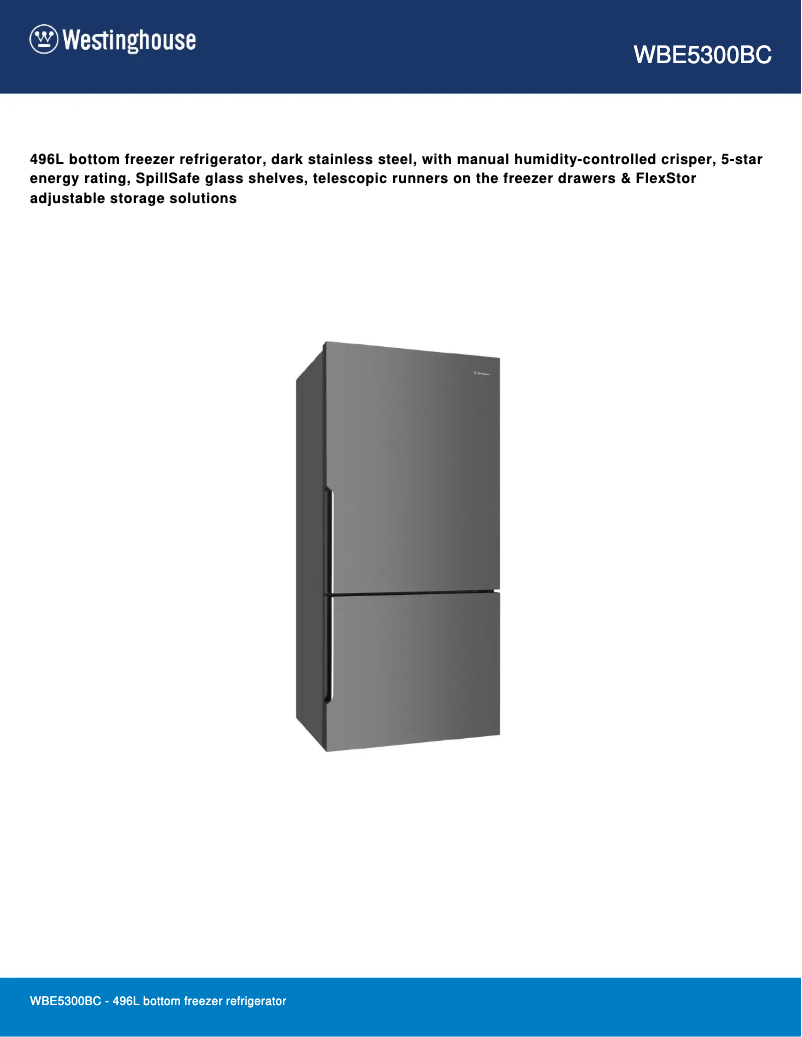 Page 1 de la notice Fiche technique Westinghouse WBE5300BC
