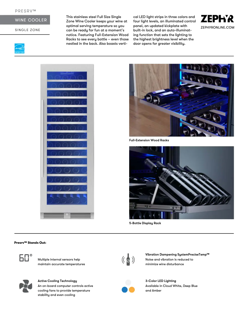 Page 1 de la notice Fiche technique Zephyr Presrv PRW24F01CG