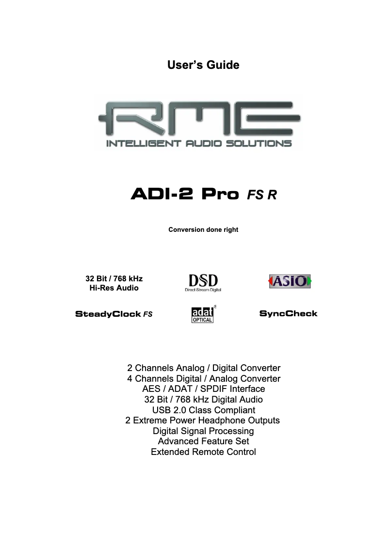 Page n°1 - Manuel utilisateur RME ADI-2 Pro