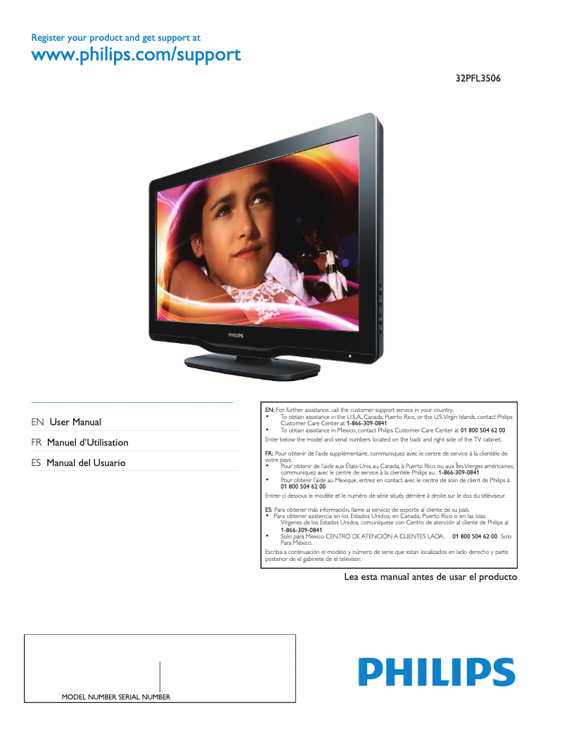 First page image of the manual for 32PFL3506/F7