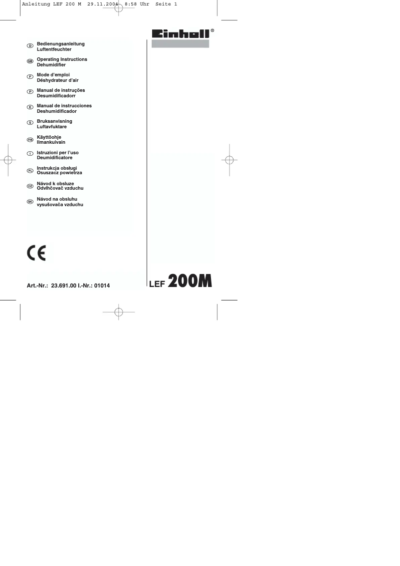 Page n°1 - Manuel utilisateur Einhell LEF 200 M