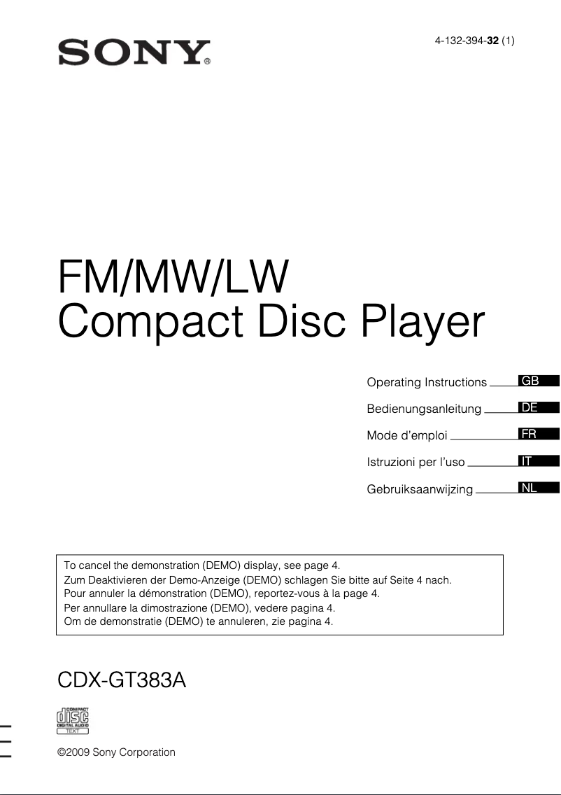 Imagen de la primera página del manual del dispositivo CDX-GT383A