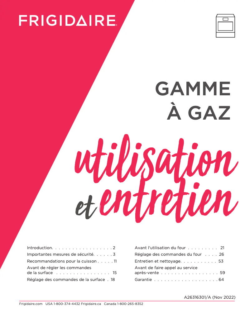 Page n°1 - Manuel utilisateur Frigidaire GCFG3060BF