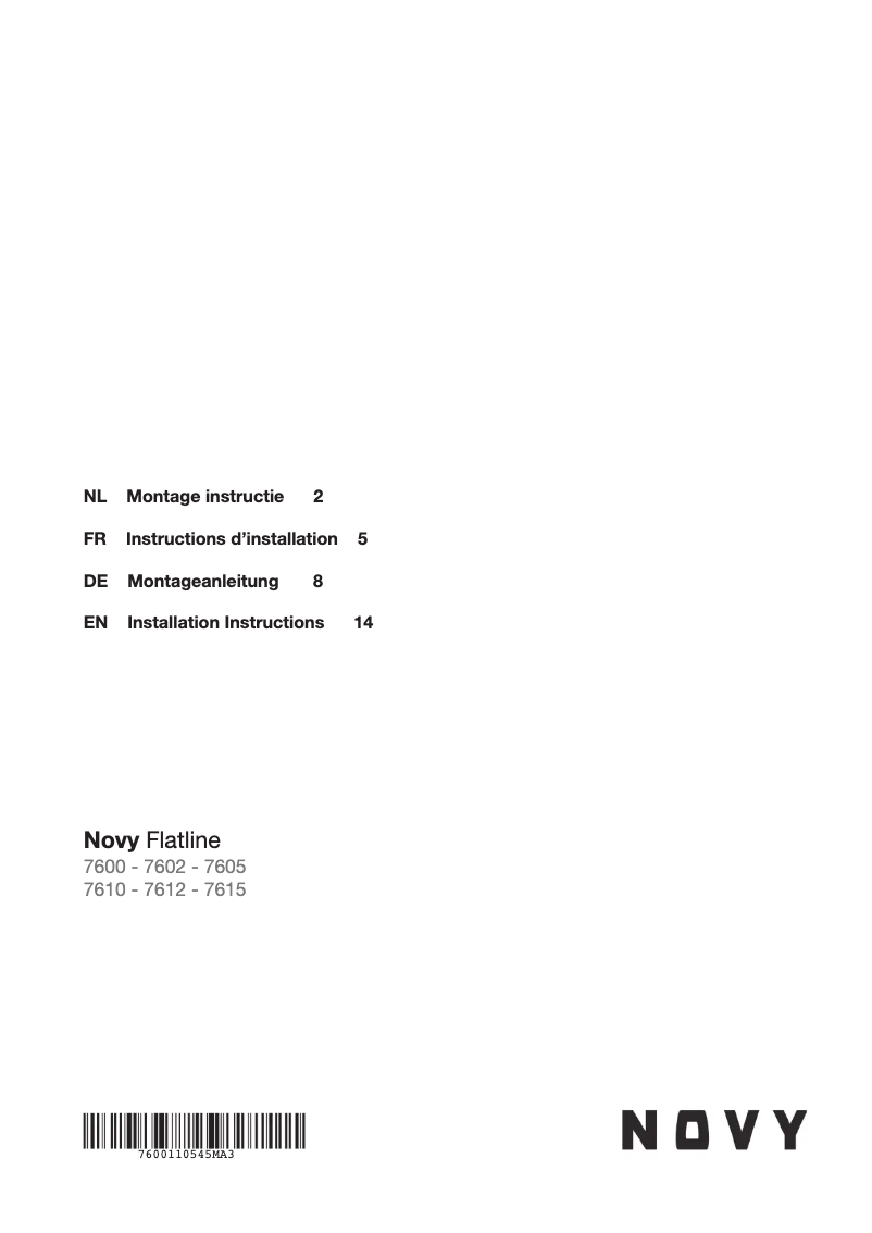 Page 1 de la notice Guide d'installation Novy Flat'line 7605