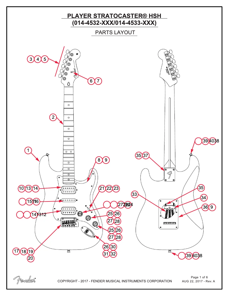 Image de la première page du manuel de l'appareil Player Stratocaster HSH