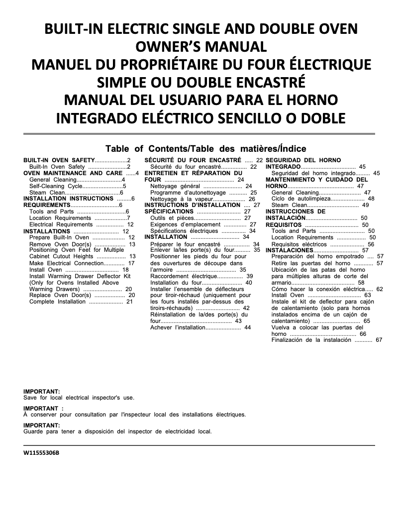 Page 1 de la notice Manuel utilisateur Whirlpool WOES5027LZ