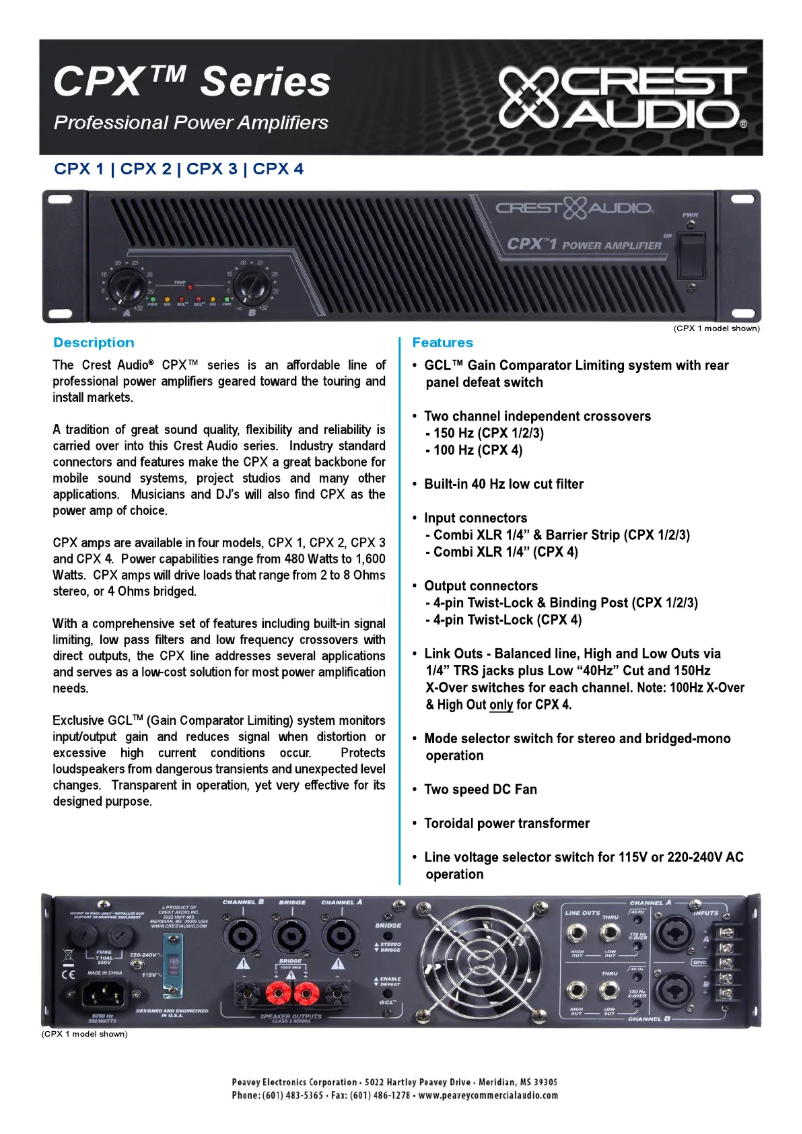 Page n°1 - Fiche technique Crest Audio CPX 2