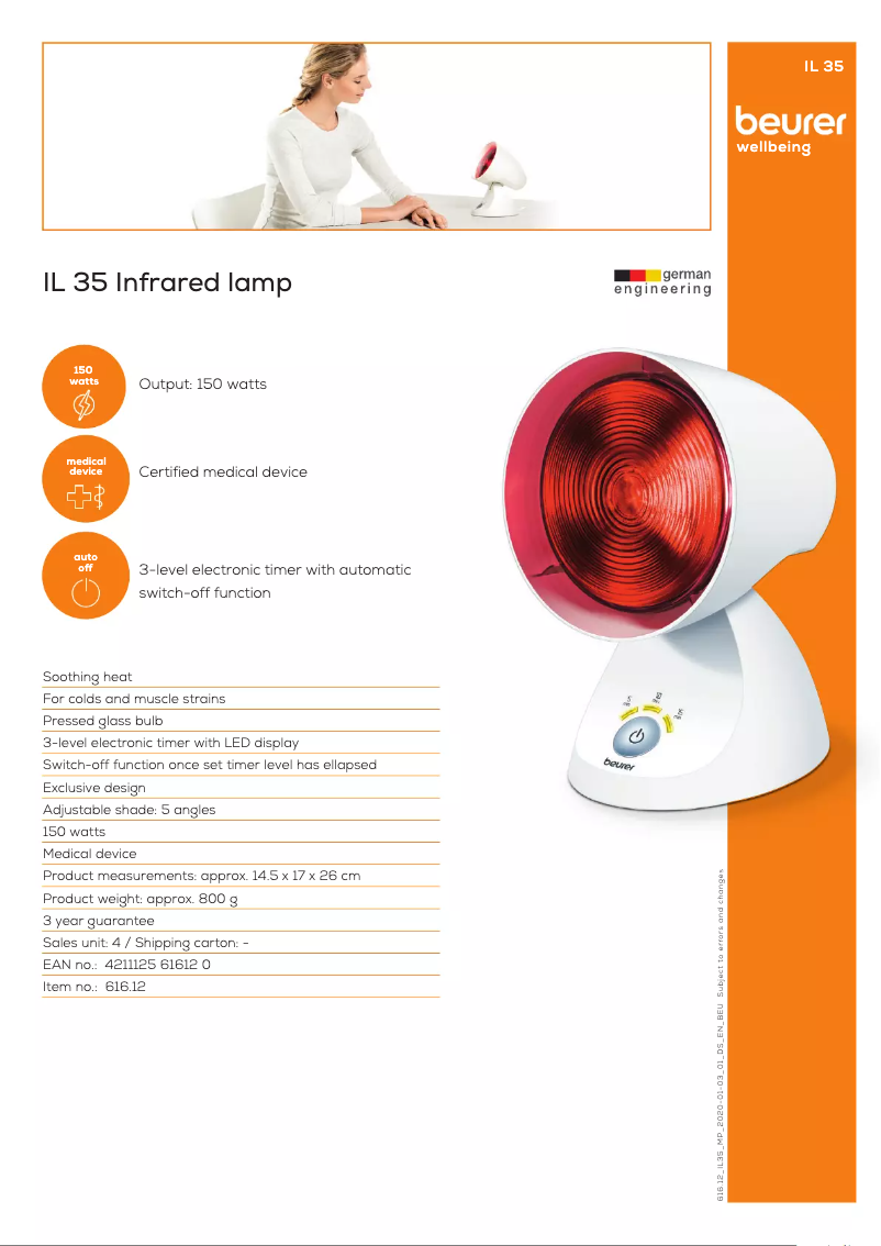 Page 1 de la notice Fiche technique Beurer IL 35