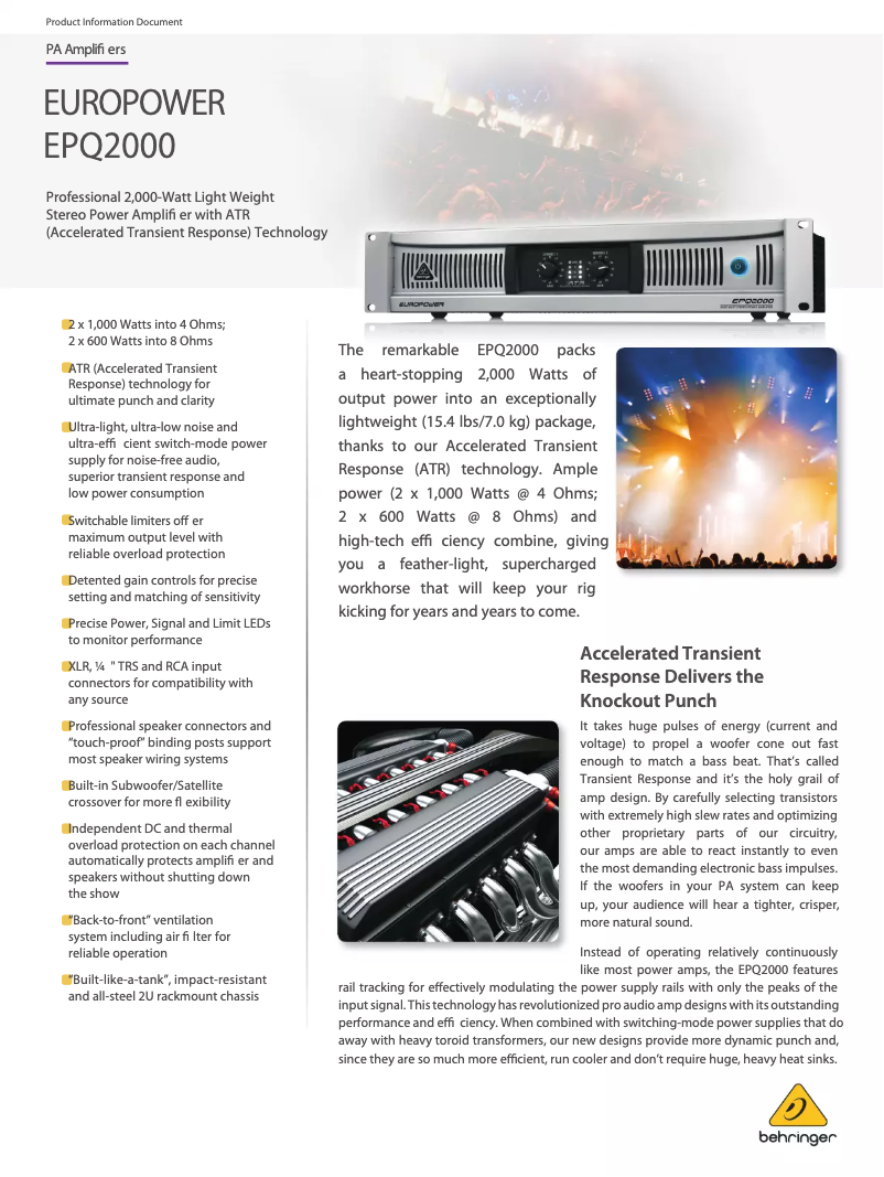 Page n°1 - Fiche technique Behringer Europower EPQ2000