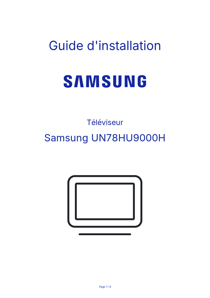 Page n°1 - Guide d'installation Samsung UN78HU9000H