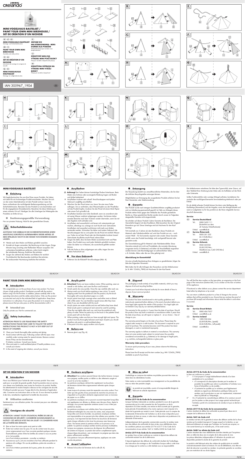 Page 1 de la notice Manuel utilisateur Crelando IAN 305967
