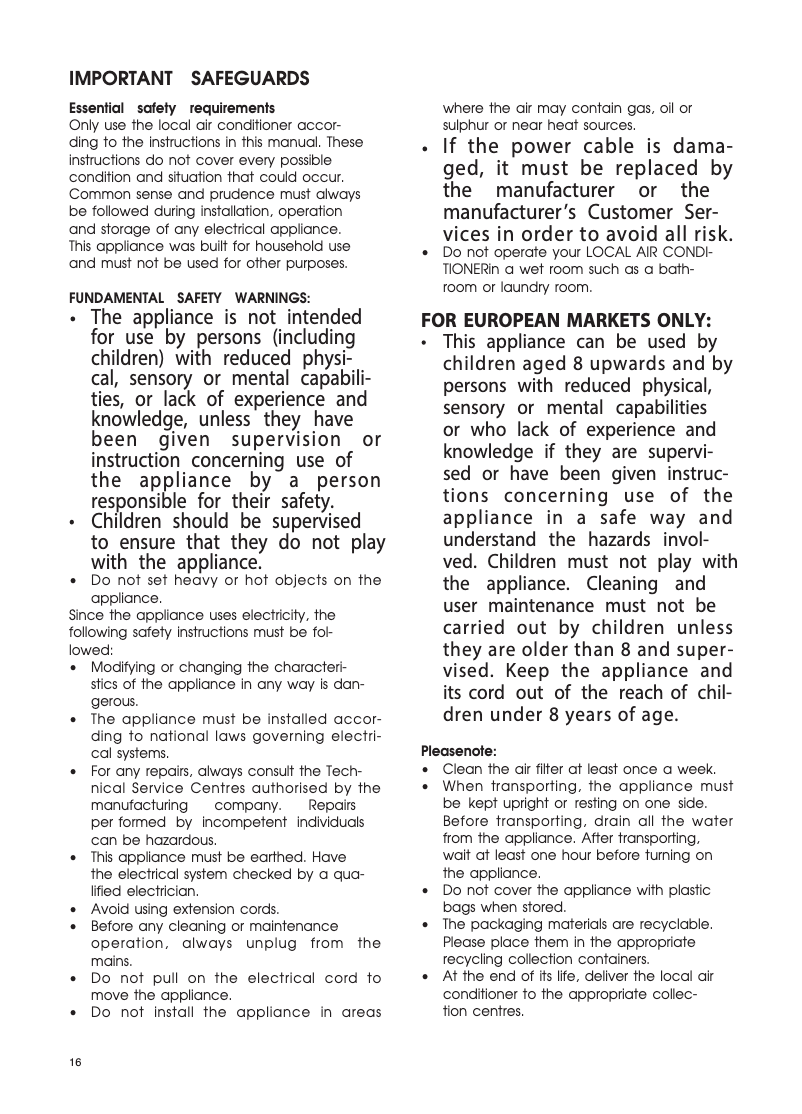 Page 1 de la notice Manuel utilisateur DeLonghi PAC N92ECO Silent