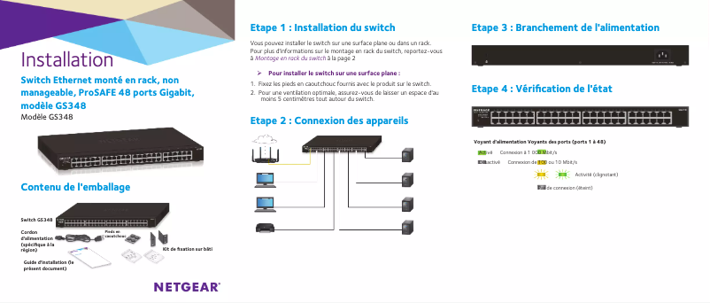 Page n°1 - Guide d'installation Netgear GS348