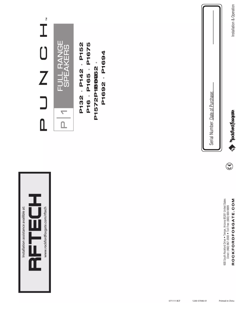 Page n°1 - Manuel d'utilisation et d'entretien Rockford Fosgate Punch P1572
