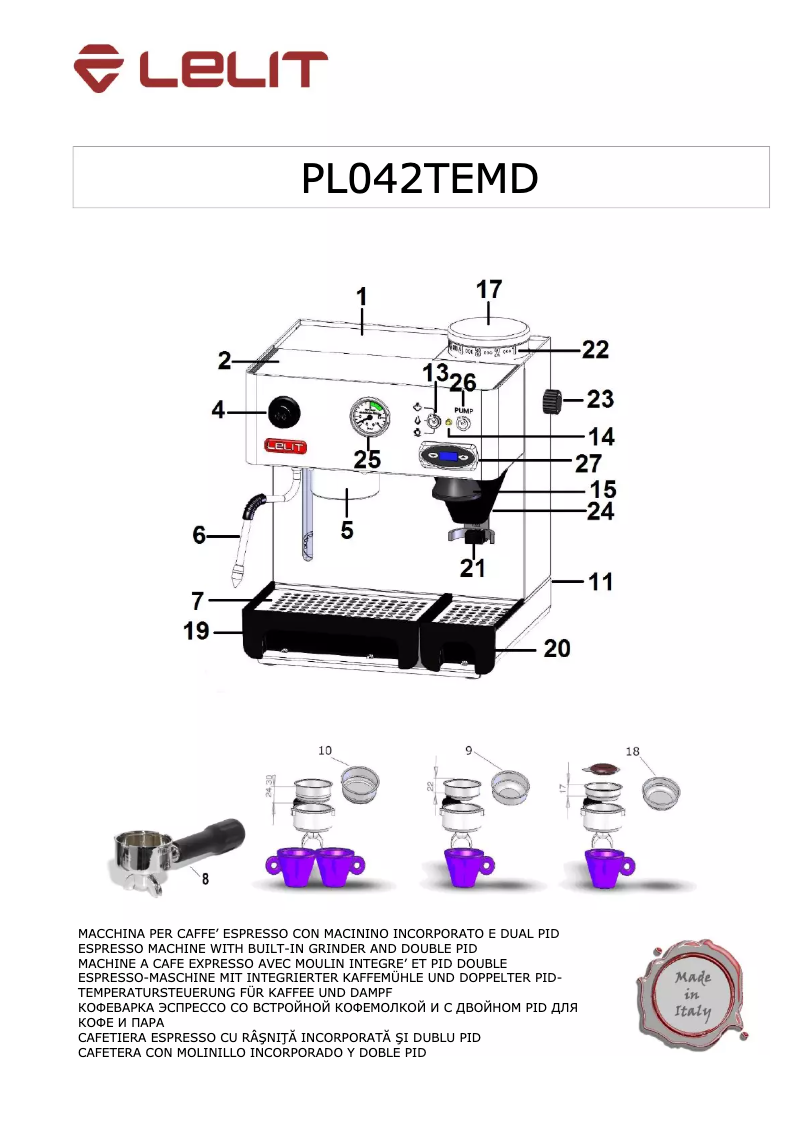 Page 1 de la notice Manuel utilisateur Lelit Anita PL42TEMD