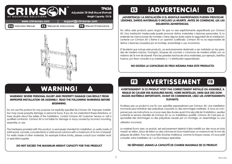Page n°1 - Manuel utilisateur Crimson TP63A