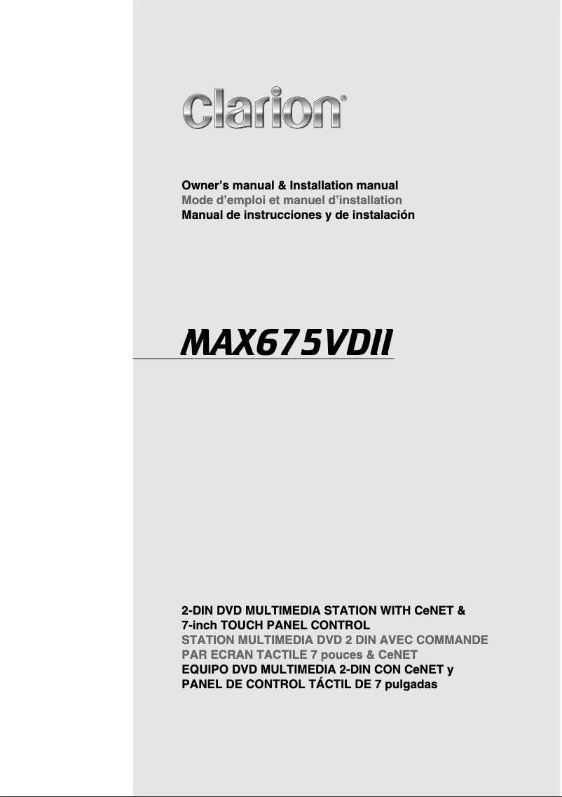 Page n°1 - Manuel utilisateur Clarion MAX675VDII