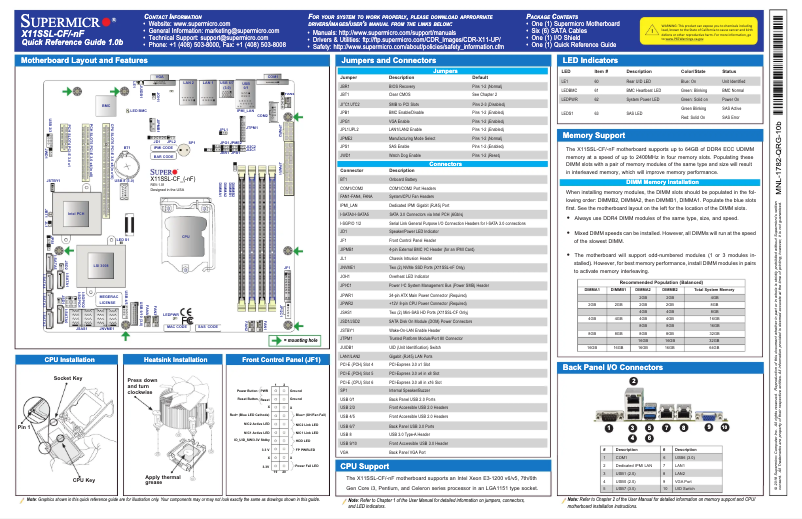 Page 1 de la notice Guide de démarrage rapide Supermicro X11SSL-CF
