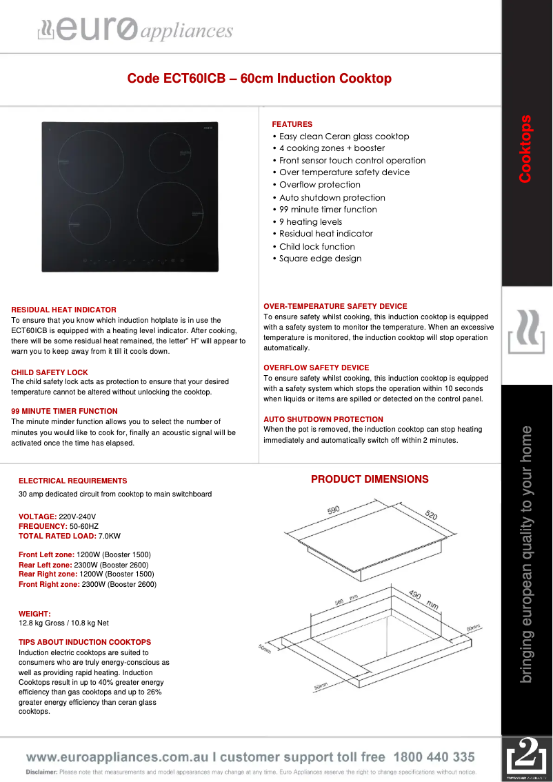 Page n°1 - Fiche technique Euro Appliances ECT60ICB