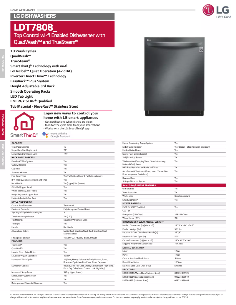 Page 1 de la notice Fiche technique LG LDP6797BD