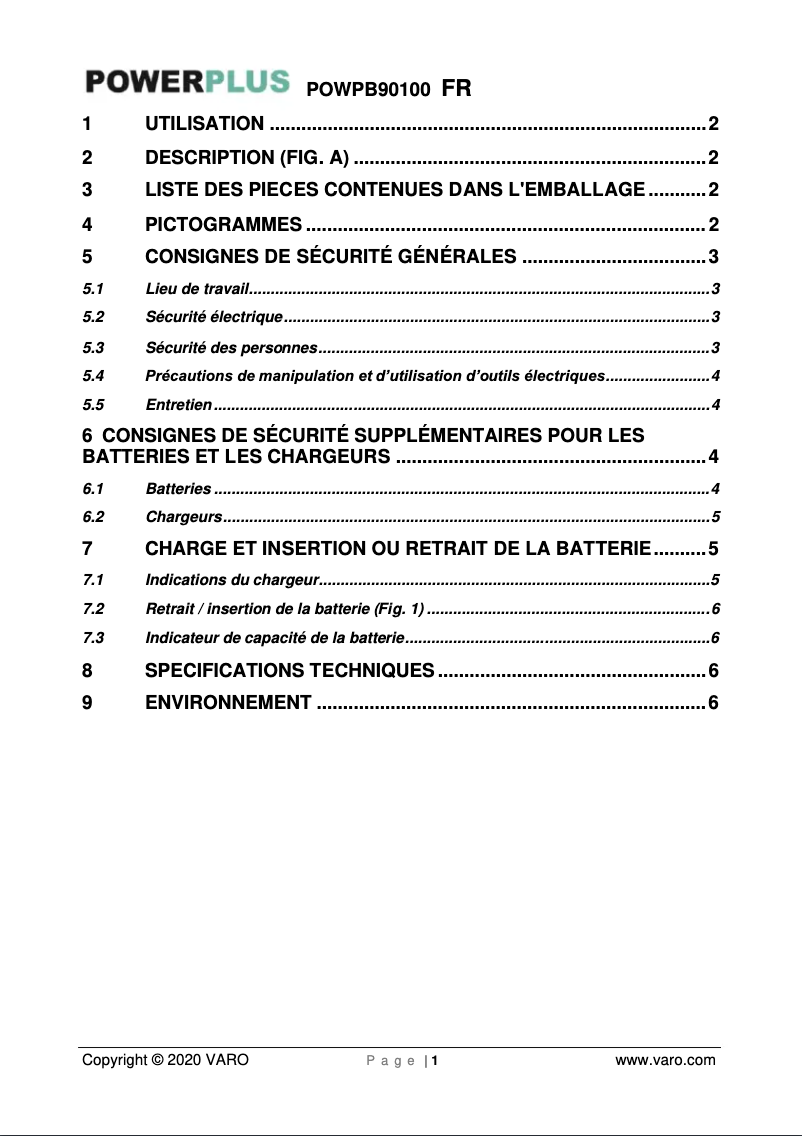 Page 1 de la notice Manuel utilisateur PowerPlus POWPB90100