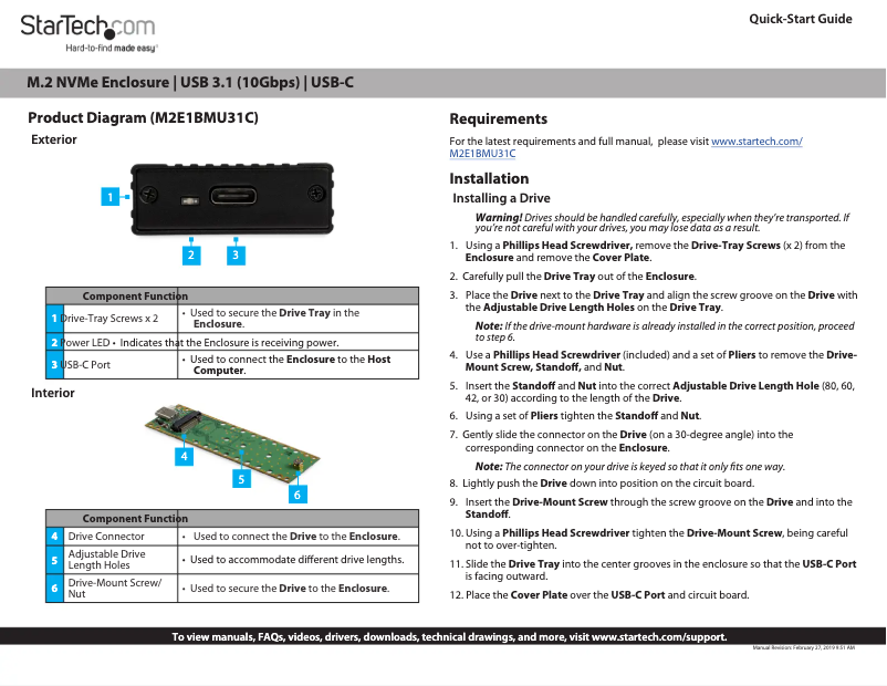 Page 1 de la notice Manuel utilisateur StarTech.com M2E1BMU31C