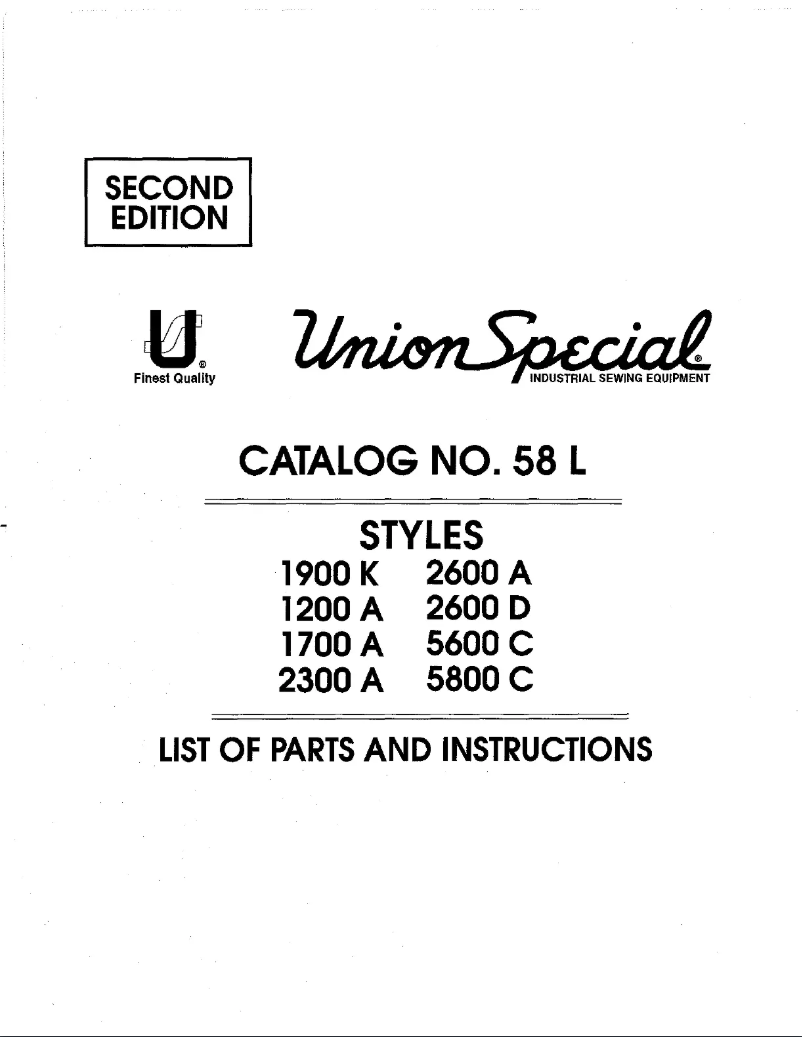 Page 1 de la notice Manuel utilisateur Union Special 2600A