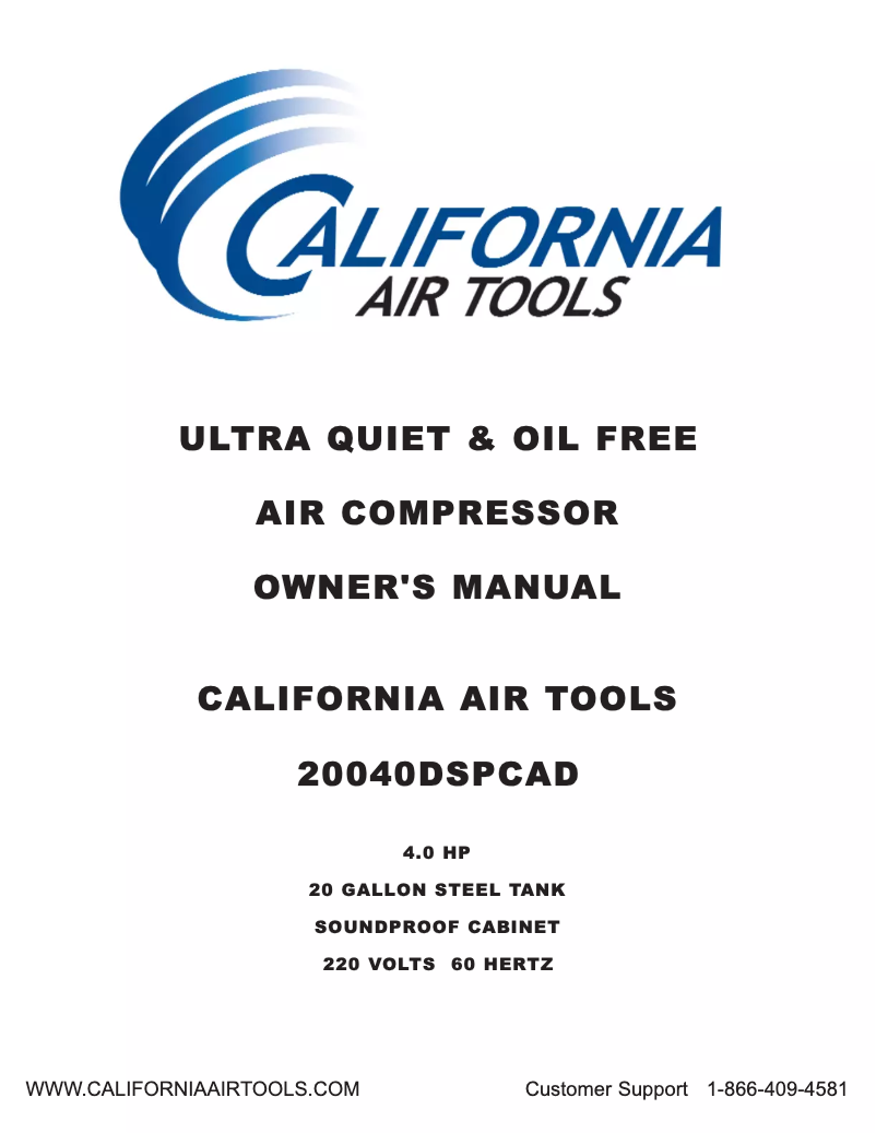 Page 1 de la notice Manuel utilisateur California Air Tools 10020DSPCAD