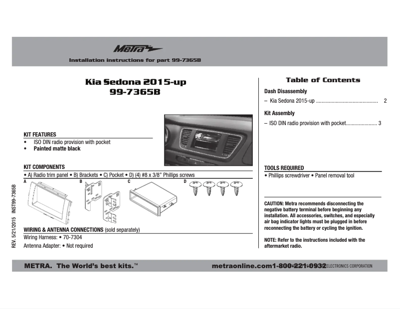 Page n°1 - Mode d'emploi Metra 99-7365B