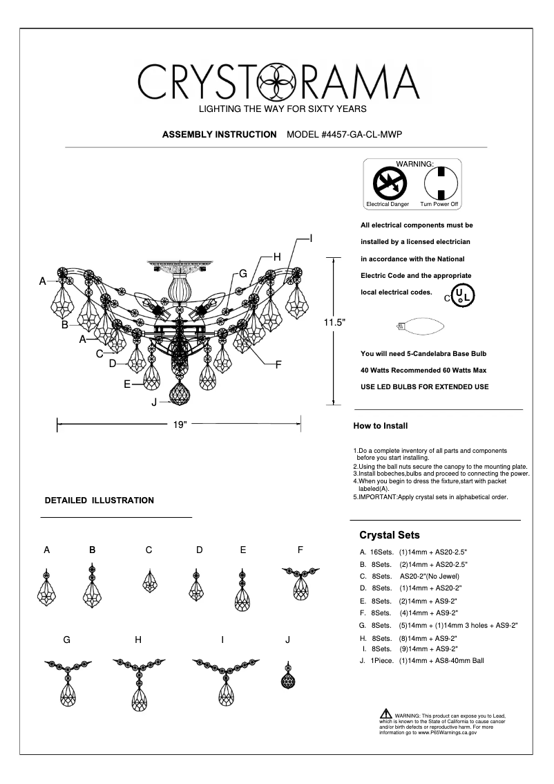 Page n°1 - Manuel utilisateur Crystorama Filmore 4457-GA-CL-MWP