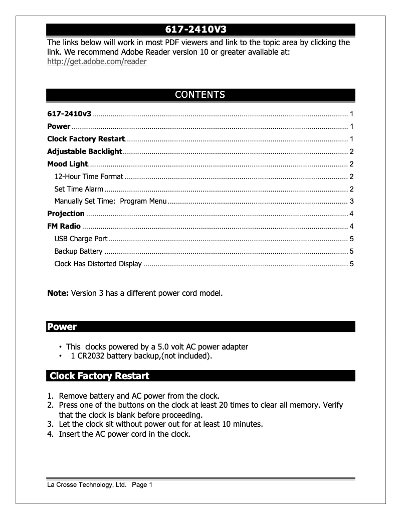 Page n°1 - FAQ La Crosse Technology 617-2410V3