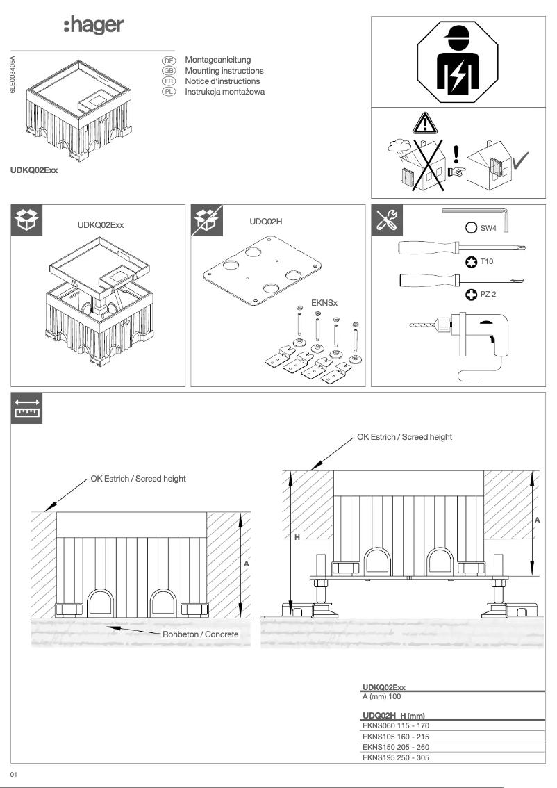 Page 1 de la notice Manuel utilisateur Hager UDQ02H