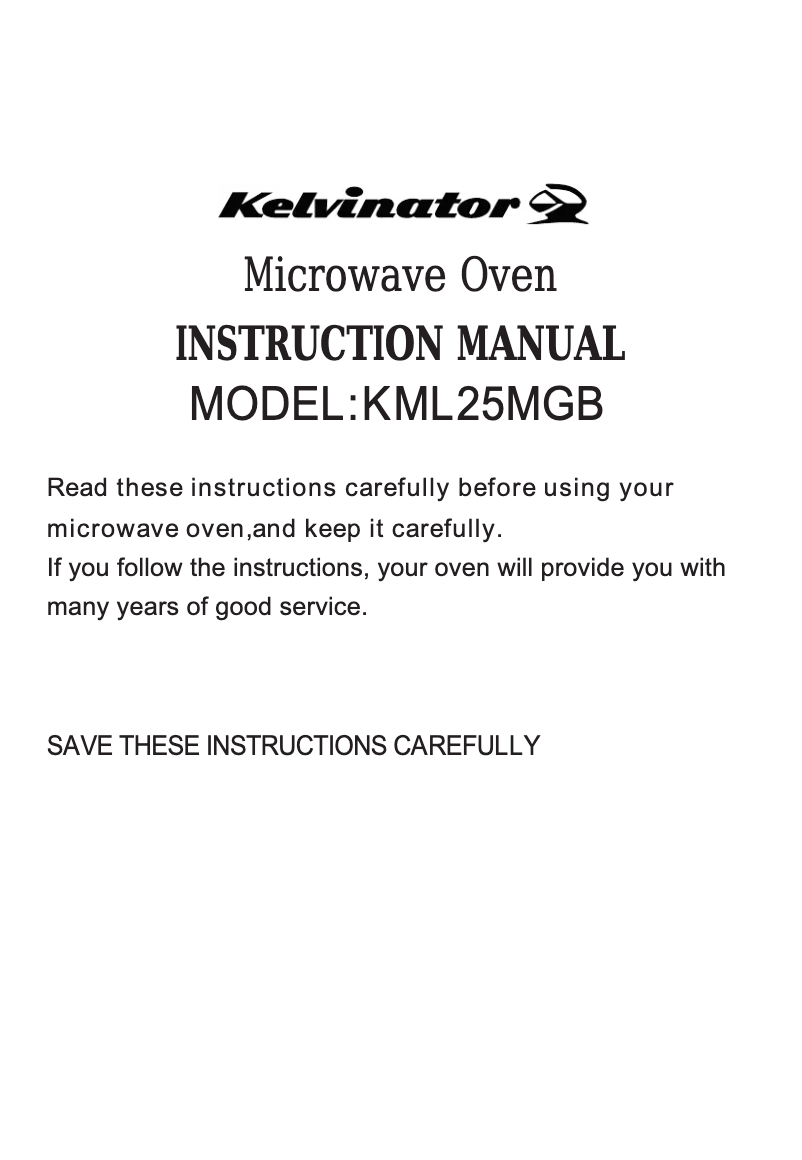 Page 1 of the manual User Manual Kelvinator KML25MGB