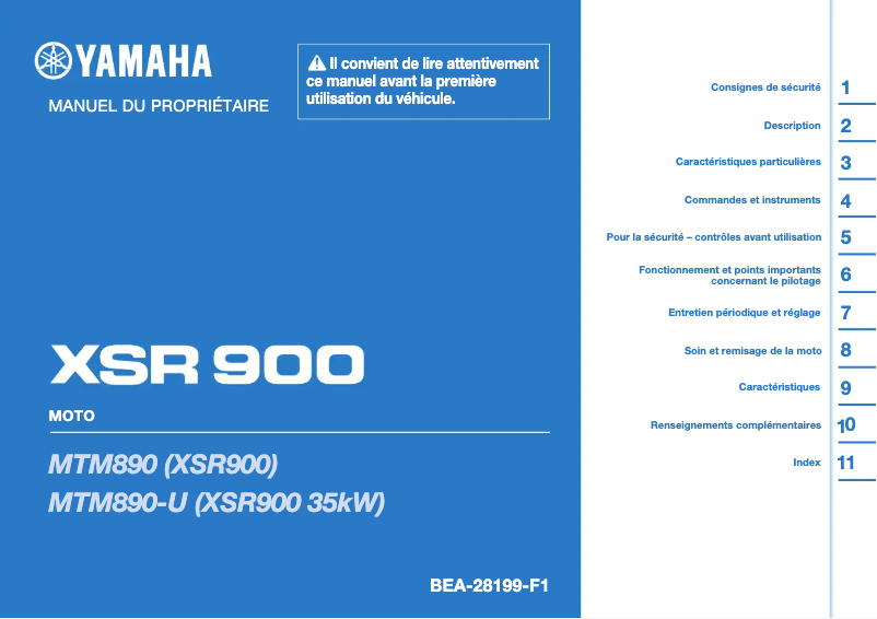 Page n°1 - Manuel utilisateur Yamaha XSR900 (2024)