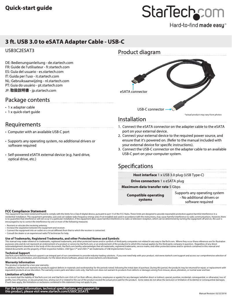 Image de la première page du manuel de l'appareil USB3C2ESAT3