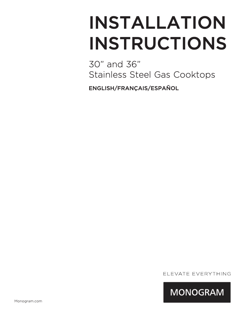 Page 1 de la notice Guide d'installation Monogram ZGU30RSLSS