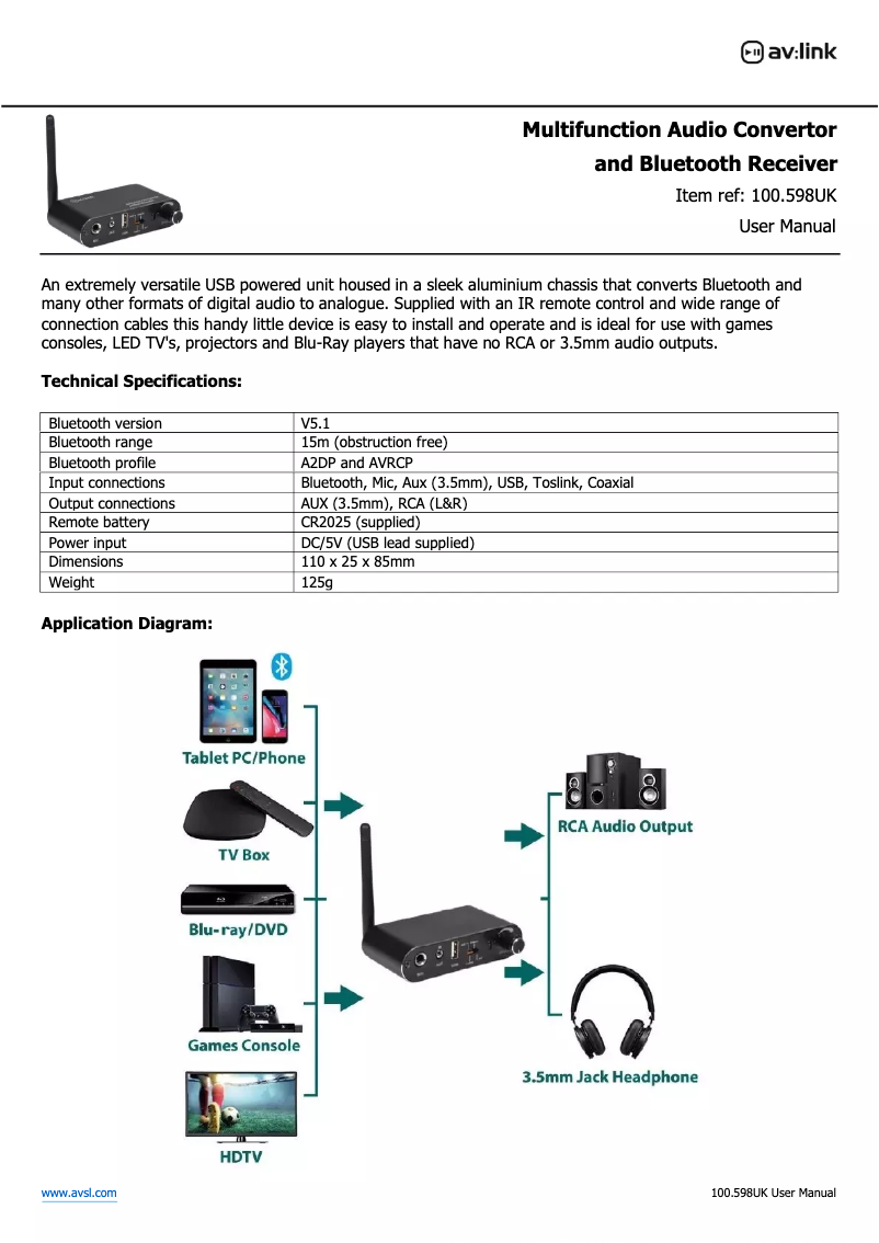 Page n°1 - Manuel utilisateur AV:link 100.315UK