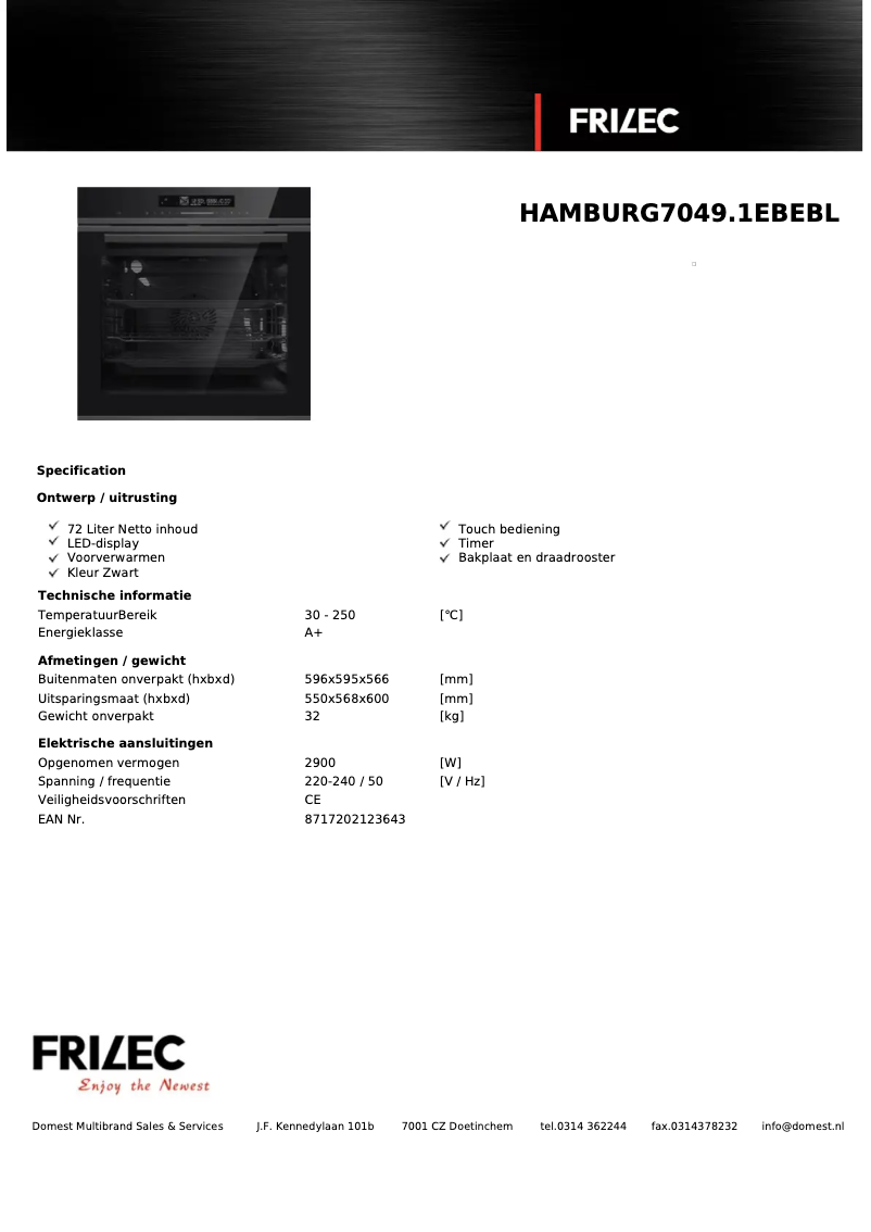 Page 1 de la notice Fiche technique Frilec HAMBURG7049.1EBEBL