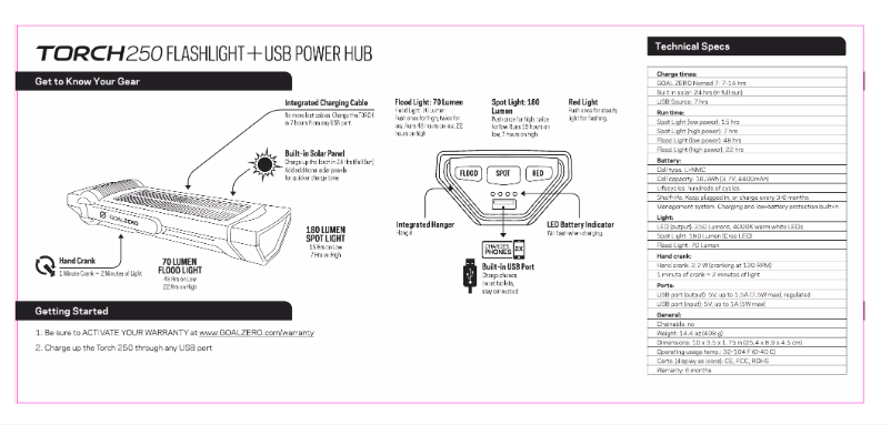 Page 1 de la notice Manuel utilisateur Goal Zero Torch 250