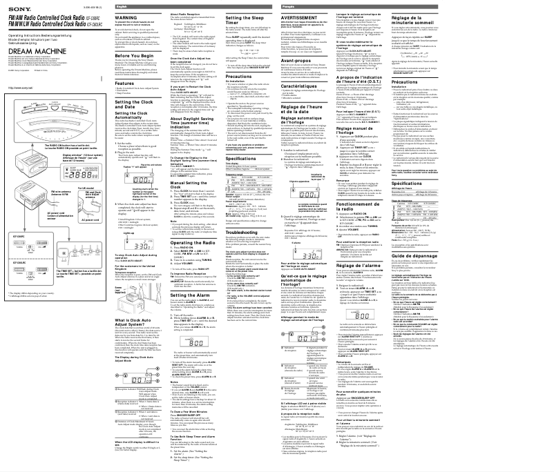 Page 1 de la notice Manuel utilisateur Sony ICF-C60LRC